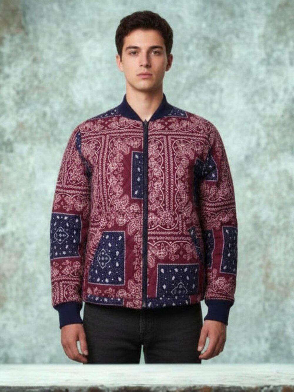 NEW Levis Jacket Mens M Red Blue Paisley Insulated Quilted Coat Cowboy Western